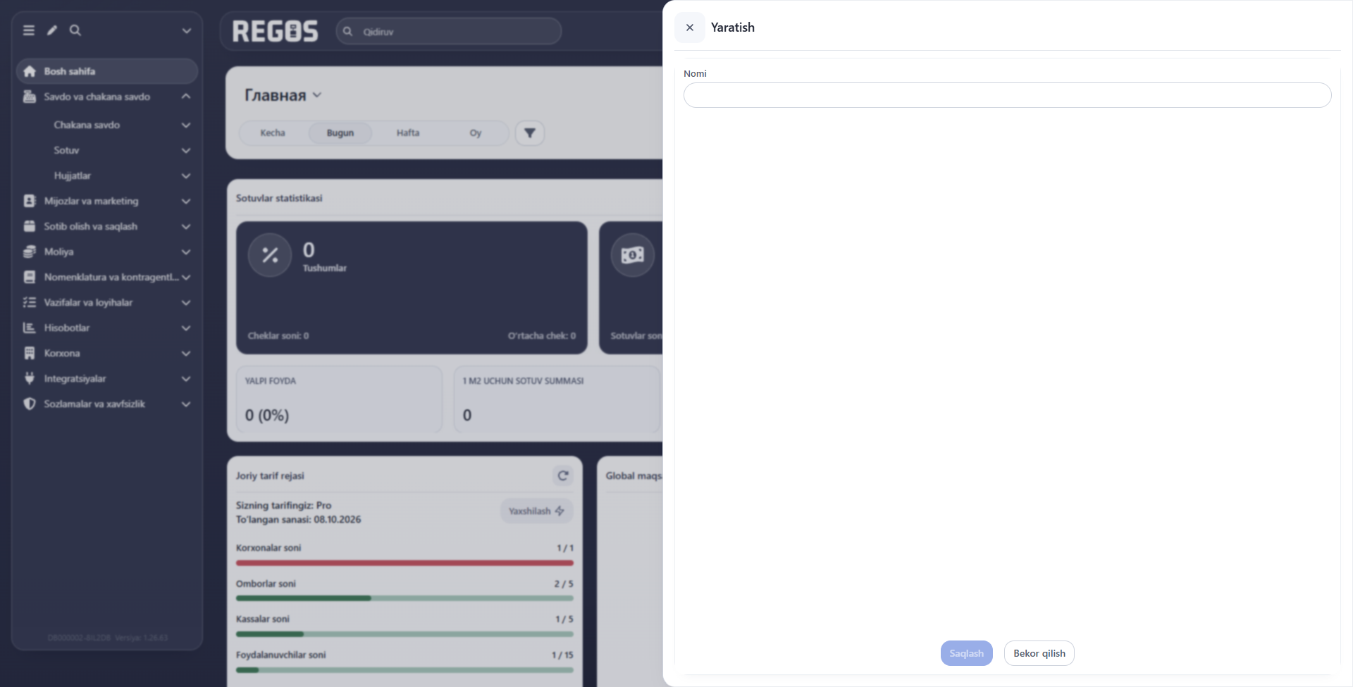 Yangi dashbord nomini kiritish shakli