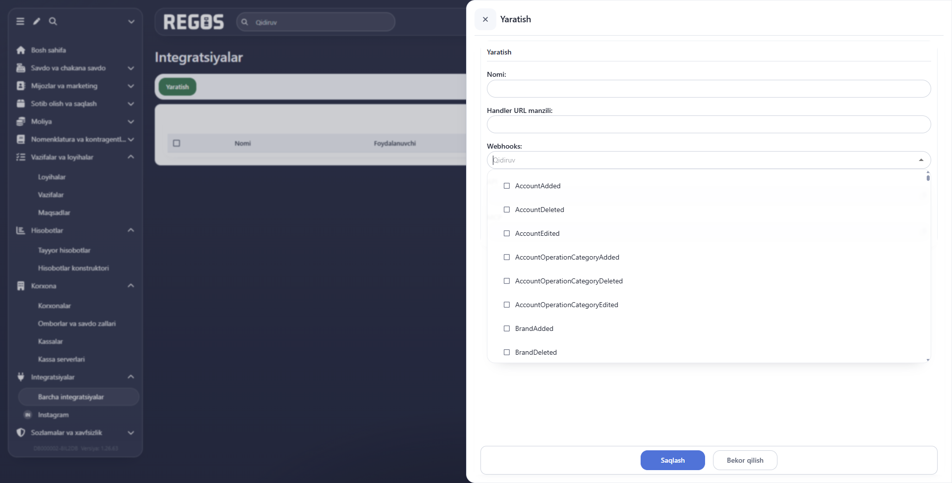 Webhooks hodisalarini qidirish va belgilash